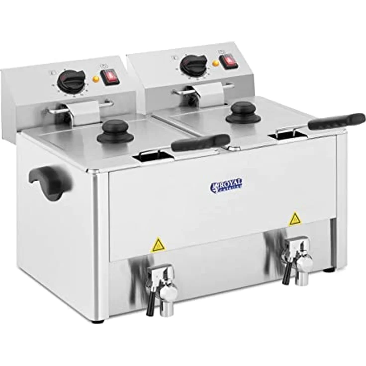 Royal Catering RCEF 13D-EGO Fritteuse Edelstahl Doppel Fritteuse (2 x 13 L, 2 x 3250 W, 230 V, E.G.O. Thermostat, Ablasshahn, inkl. 2 x Korb mit Deckel) – Bild 1