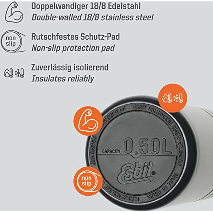 Esbit MAJORIS Isolierflasche mit doppelwandigem Edelstahl-Becher 0.5L Silber – Bild 3