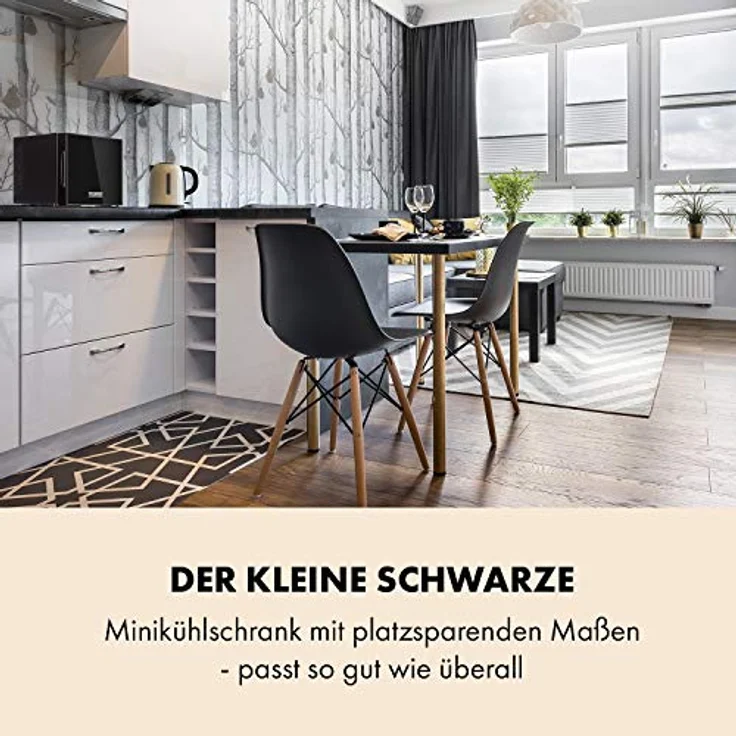 Klarstein Frosty Mini-Kühlschrank, 10 Liter, schwarz, mit Spiegelglastür, geräuscharm und stufenloser Temperatureinstellung 12-18 °C – Bild 2