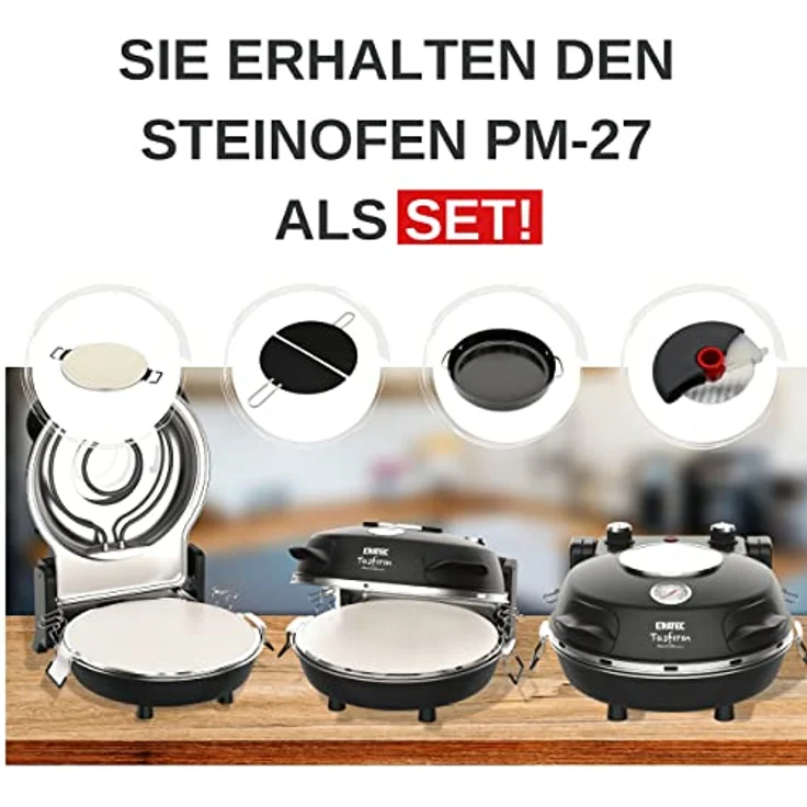 ERATEC-Pizzaofen,SET-PM-27.Temperatur bis zu 400°C mit 5 Garstufen,Pizza 4 Minuten fertig inkl. Zubehör: 32 cm Feuerfeste Steinplatte- XXL Pfanneneinsatz -Pizzaschieber-Pizzaschneider. – Bild 2
