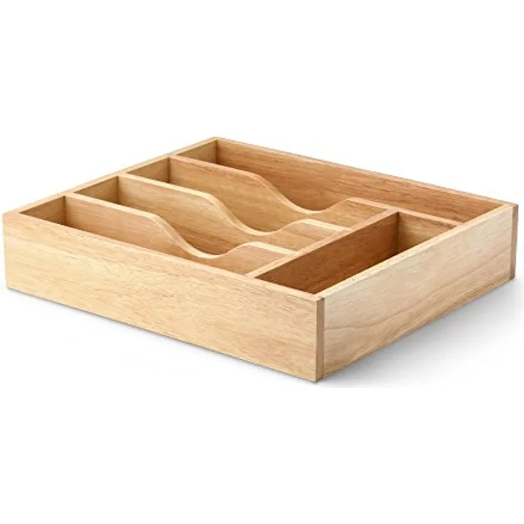 Continenta Besteckkasten aus Gummibaumholz mit 5 Fächern, Besteckeinsatz, Besteck-Schubladeneinsatz, Größe: 35 x 30 x 7 cm