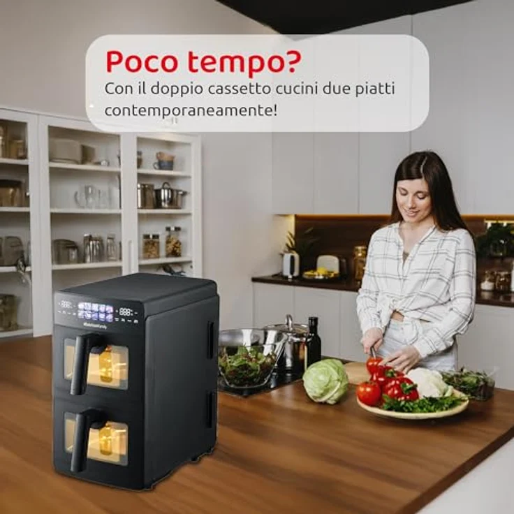 Melchioni Heißluftfritteuse Giulia, 10 Liter Doppelschublade, 2600 W mit digitalem Farbdisplay – Bild 8