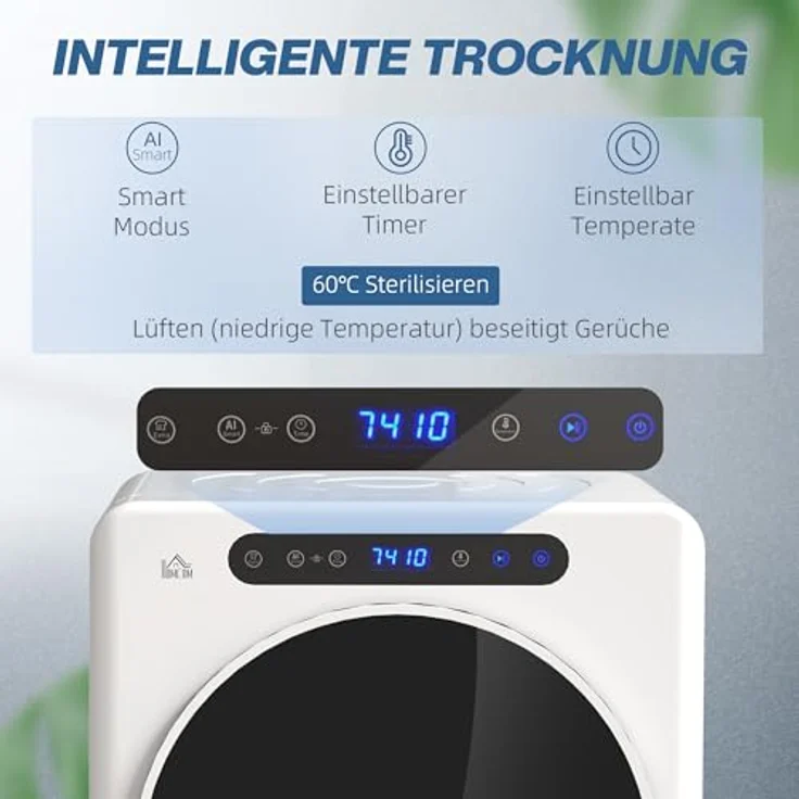 HOMCOM Mini Ablufttrockner, Edelstahl mit 3 kg Kapazität, 1000W Leistung, Weiß – Bild 3