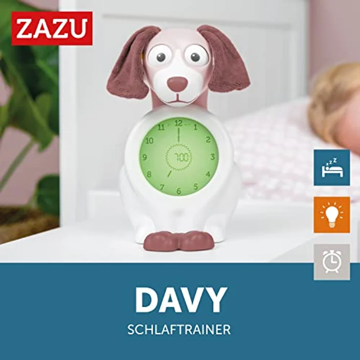 ZAZU Kids Davy der Hund Pädagogischer Wecker Kinder - Schlaftrainer Kinder - Für Mädchen und Jungen - Intelligentes Lernen von Schlafen und Aufwachen mit LED Kinderwecker - Rosa – Bild 3