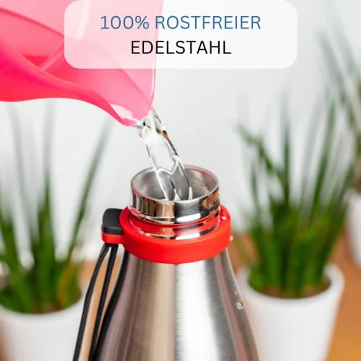 Westmark Isolier--Thermo-Trinkflasche, hält 8 Std. warm-kalt, kohlensäurefest, 700 ml, Rostfreier Edelstahl-Silikon-Kunststoff, BPA-frei, Viva, Silber-Rot, 5283226S – Bild 6