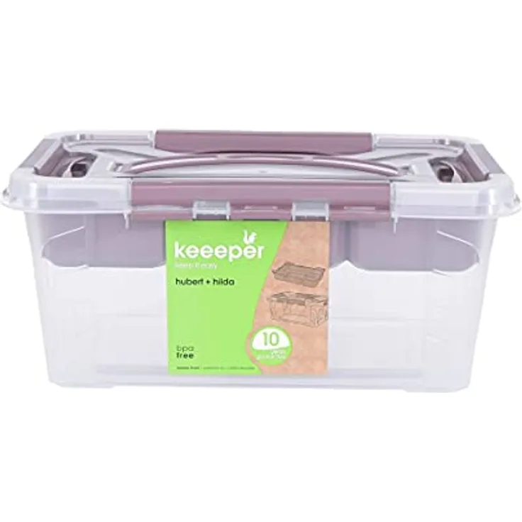 keeeper Aufbewahrungsbox mit Deckel und Einsatz, 29 x 19 x 12,4 cm, 4,2 l, Hubert+Hilda, Transparent/Taupe