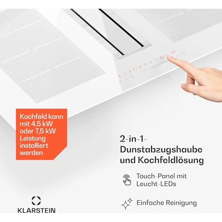 Klarstein Chef-Fusion Induktionskochfeld Mit Dunstabzug - 7.200-W-Flex-Zone, 610 m³/h Saugleistung, Energieeffizienzklasse A, Touch-Bedienung, Glasoberfläche, 90 cm, Schwarz – Bild 6