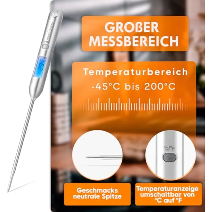 ProfiCook PC-DHT 1039 Digitales Haushaltsthermometer mit LCD-Display, Temperaturbereich: -45°C - 200°C, Edelstahl – Bild 3