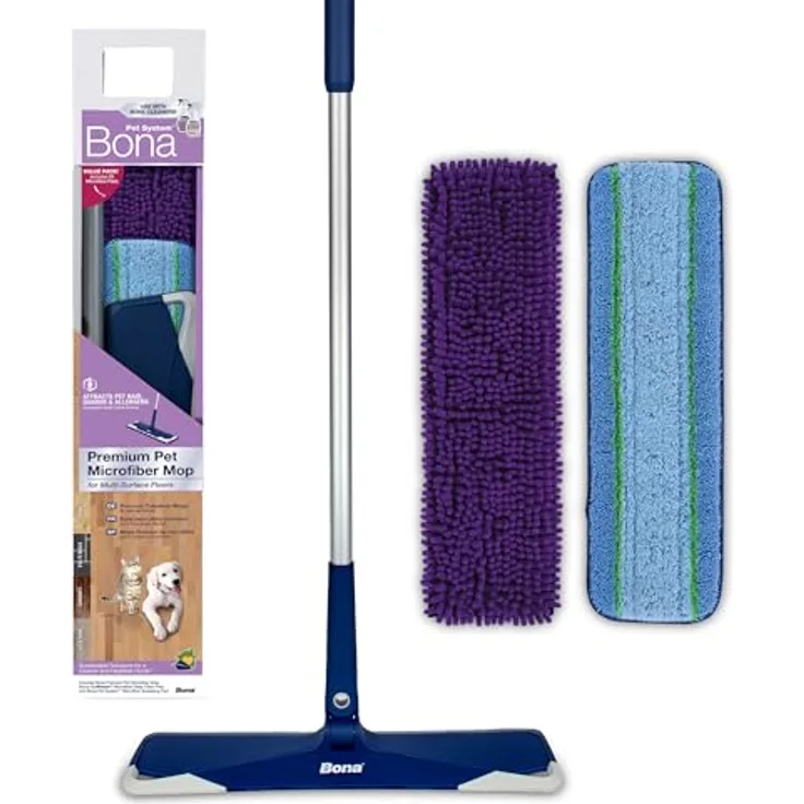 Bona Pet System Premium Teleskop-Mopp mit Mikrofaser Deep Clean Pad und Pet System Sweeping Pad, für Haustierbesitzer und Holz- sowie Hartböden