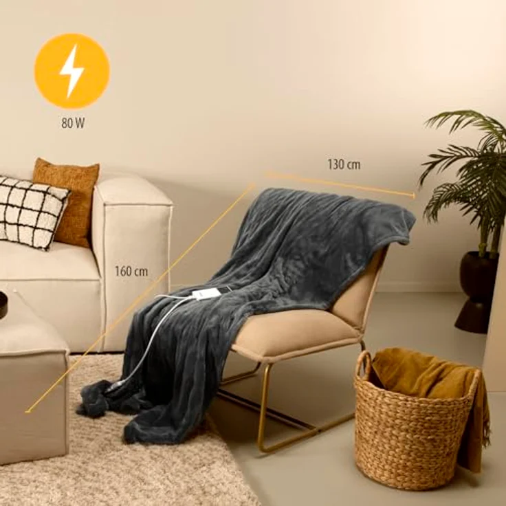 Tristar BW-4780, Heizdecke 160 x 130 cm, elektrische Warmtedeke, 80W, anthrazit, waschmaschinenfest – Bild 2