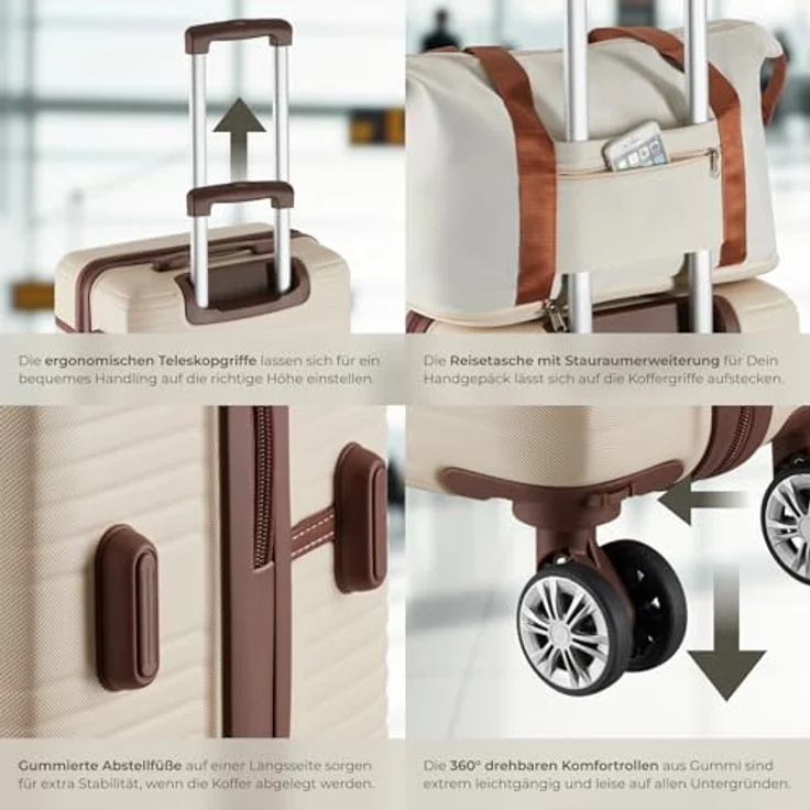 tectake® 13-TLG. Koffer Set mit Reisetasche, Koffer & Trolleys, Hartschalenkoffer mit TSA Schloss - Creme, ideal für Vielflieger & Businessreisen – Bild 4