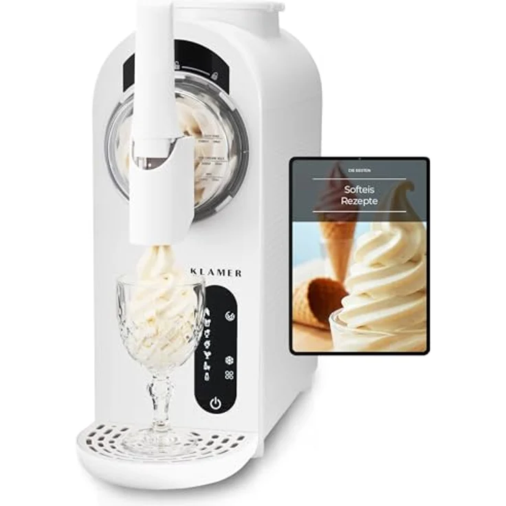 KLAMER Softeismaschine mit Kompressor, 7 Programme für Softeis, Slushie, Frappé, 1,5L Fassungsvolumen, automatische Reinigung, inkl. digitalem Rezeptbuch – Bild 1