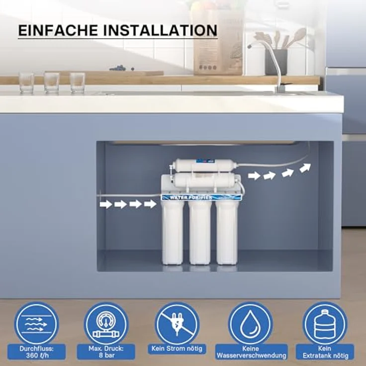 Naturewater NW-PR305 5 Stufen Wasserfilter, 5 µ, PP Kartusche, Untertischfilter Wandhalterung, Filterschlüssel, Sedimentfilter Aktivkohle, Wasserhahn, 2,5m Schlauch, Kurzdreiwegeventil, Kugelhahn – Bild 8