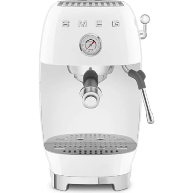 Smeg ECF03WHEU, Premium Siebträgermaschine im 50’s Style, weiß, mit Cold-Brew-Funktion und 15bar Pumpendruck