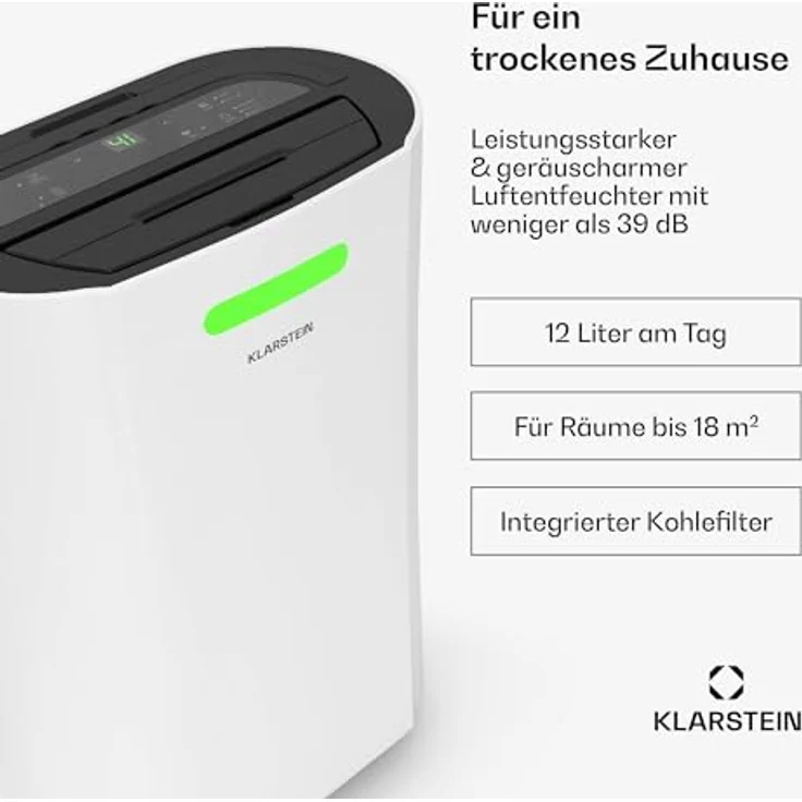 Klarstein AeroDry Smart 12l Luftentfeuchter - Leiser Betrieb, WiFi/App/Alexa Steuerung, 2.5L Tank, LED Display, Carbon Filter, Weiß – Bild 2