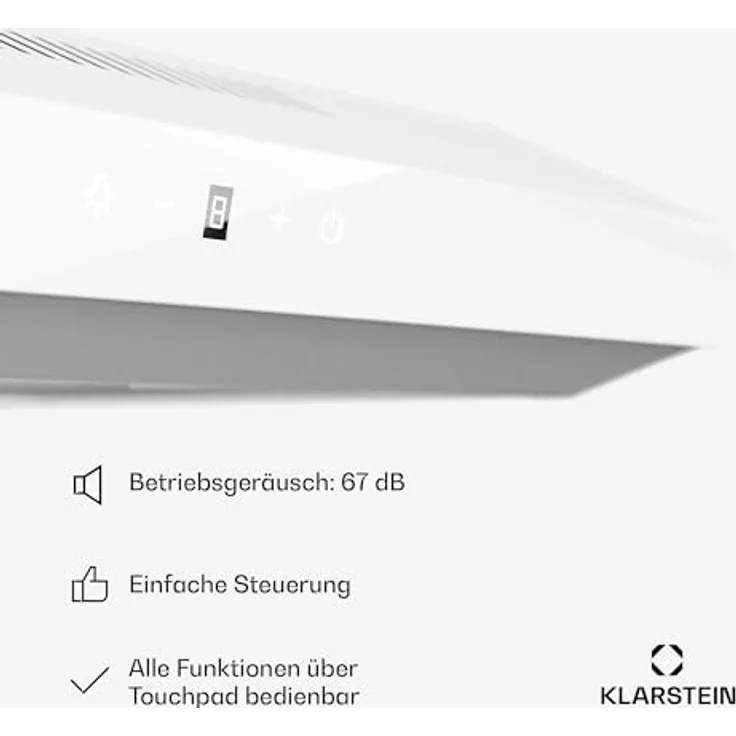 Klarstein Contempo Neo Unterbauhaube, Edelstahl/Acrylglasfront, 175 m³/h Abluftleistung, SenseControl Touch-Steuerung, LED-Beleuchtung – Bild 5