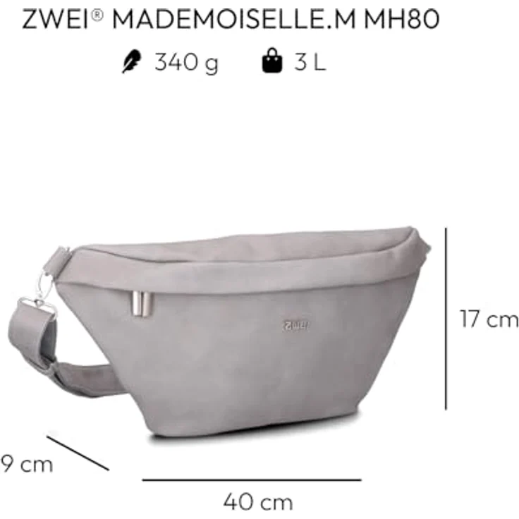 Zwei Mademoiselle.M MH80, Umhängetasche im sportlichen Design, grau, mit abnehmbaren und verstellbarem Schultergurt – Bild 2