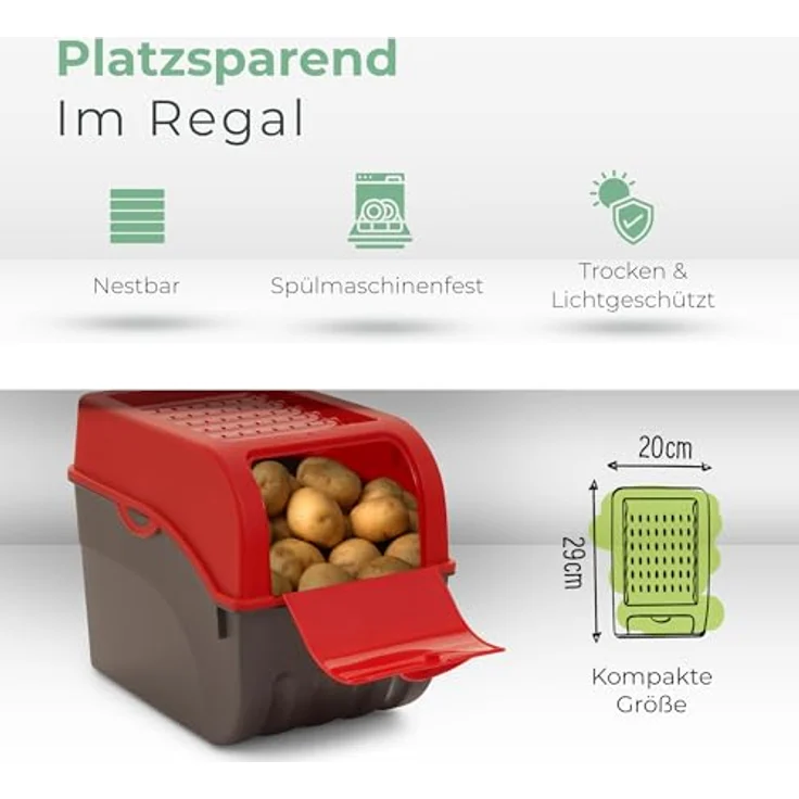 Novaliv Gemüsebox Set rot, Vorratsdosen aus Kunststoff mit 3 Größen (3.5L, 5L, 9L) für Kartoffeln, Zwiebeln, Knoblauch und Obst – Bild 3