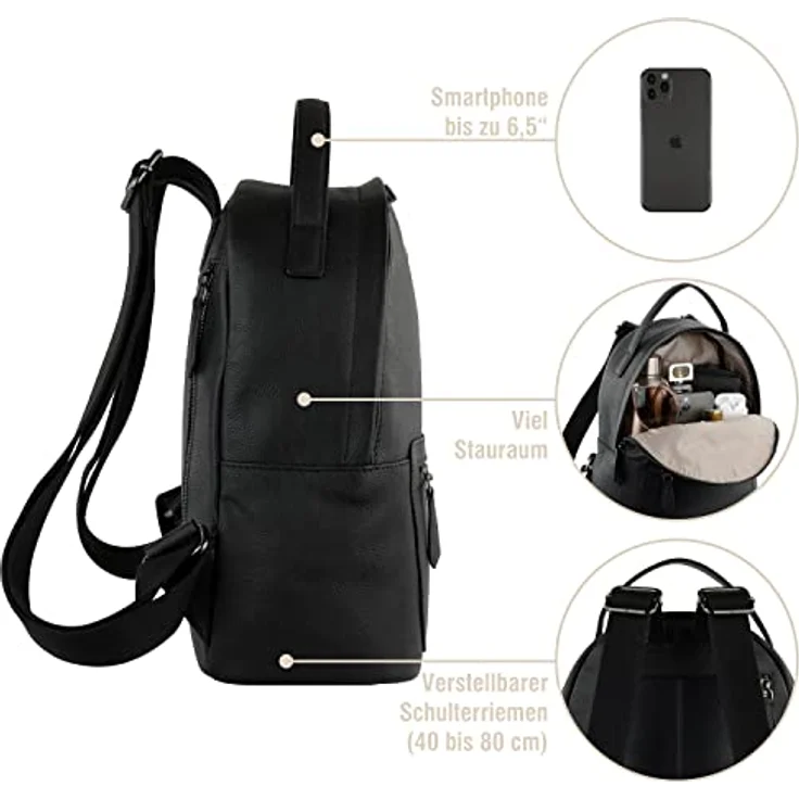 bugatti Bella City Rucksack, 28 cm, schwarz, aus 100% Polyurethan – Bild 4
