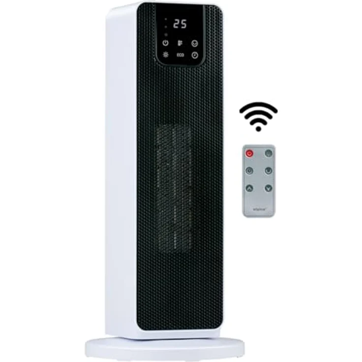 alpina Elektrischer Heizlüfter mit Digitalanzeige 2000W – Oszillierender Heizstrahler für Räume bis 20 m² – Keramik Heizkörper mit Absturzsicherung, Grau – Bild 1