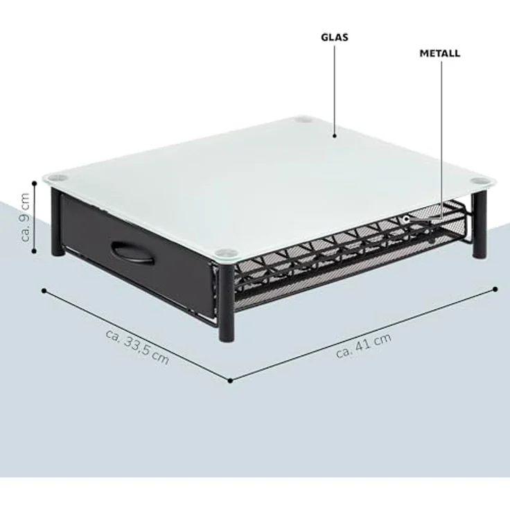 eluno Kapselhalter für 40x Nespresso Vertuo, Schubladenbox mit Glasplatte und Metallständer, ca. 33,5 x 9 x 41 cm, weiß – Bild 3