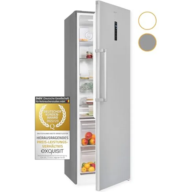 Exquisit Vollraumkühlschrank KS360-V-HE-040D inoxlook | Kühlschrank ohne Gefrierfach freistehend 359 L Volumen | NoFrost | Vollraumkühlschrank ohne Gefrierfach