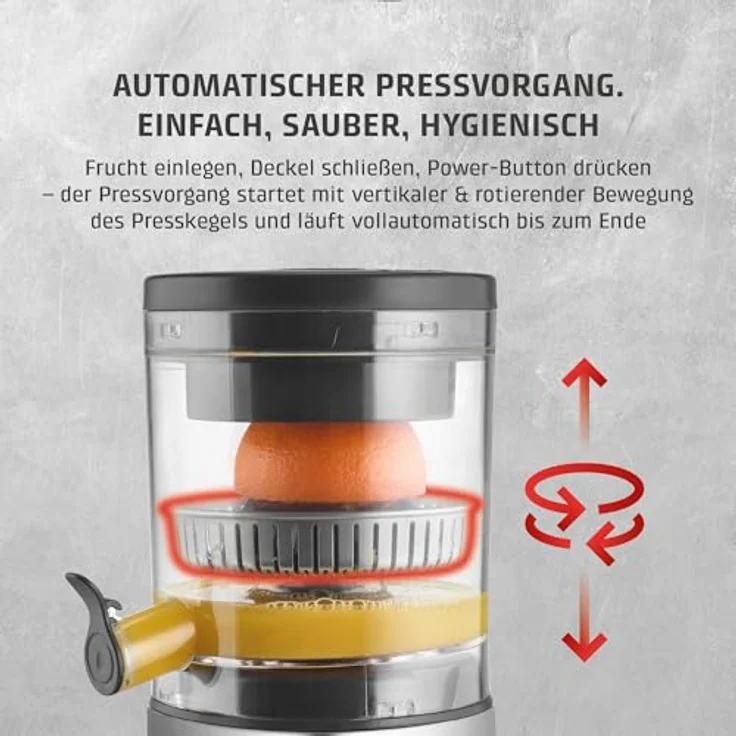Caso CP 440 Lift Inox, elektrische Zitruspresse aus Edelstahl, BPA-frei, Universal-Presskegel für alle Zitrusfrüchte, spülmaschinengeeignet – Bild 3