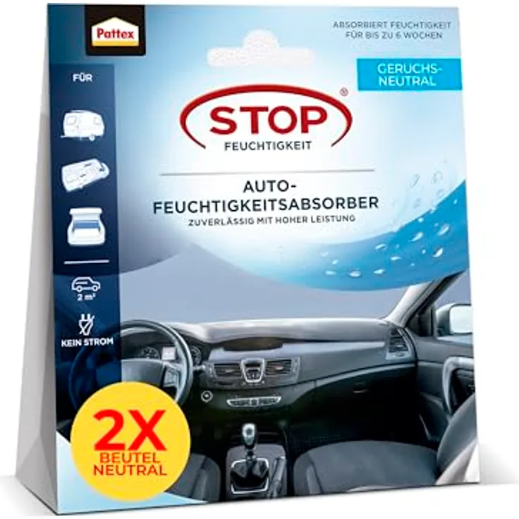 Pattex Aero 360° Auto Sachet, Luftentfeuchter mit ultrasaugfähigem Granulat, 2 x 50g