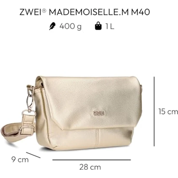 ZWEI Bodybag Mademoiselle M40, Crossbody Bag aus genarbtem Kunstleder, gold, 26 x 7 x 16 cm – Bild 2