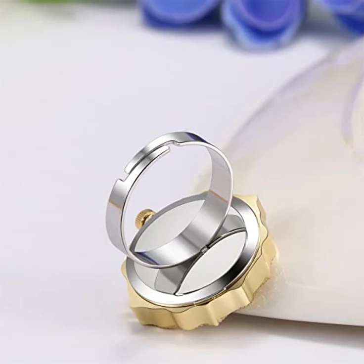 JewelryWe Ringuhr Fingeruhr Damen Analog Quarz Retro, Edelstahl verstellbar mit schwarzem Zifferblatt und goldenem Gehäuse, 3ATM wasserdicht – Bild 5