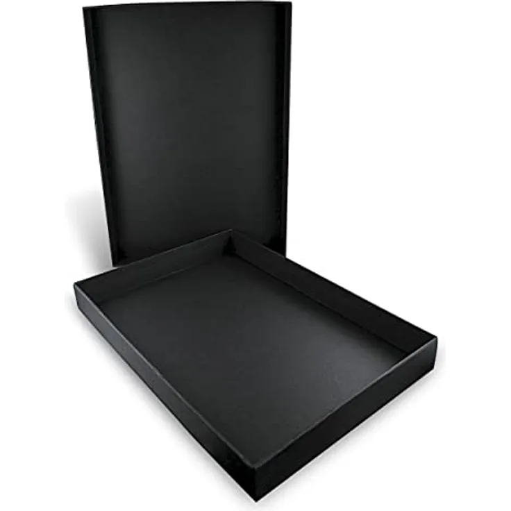 Honsell 81331 - Schwarze Aufbewahrungsbox mit Deckel für DIN A4 Formate, Innenmaße ca. 32,5 x 23,0 x 3,5 cm, robuste Schachtel aus Schwarzpappe mit satinierter Oberfläche