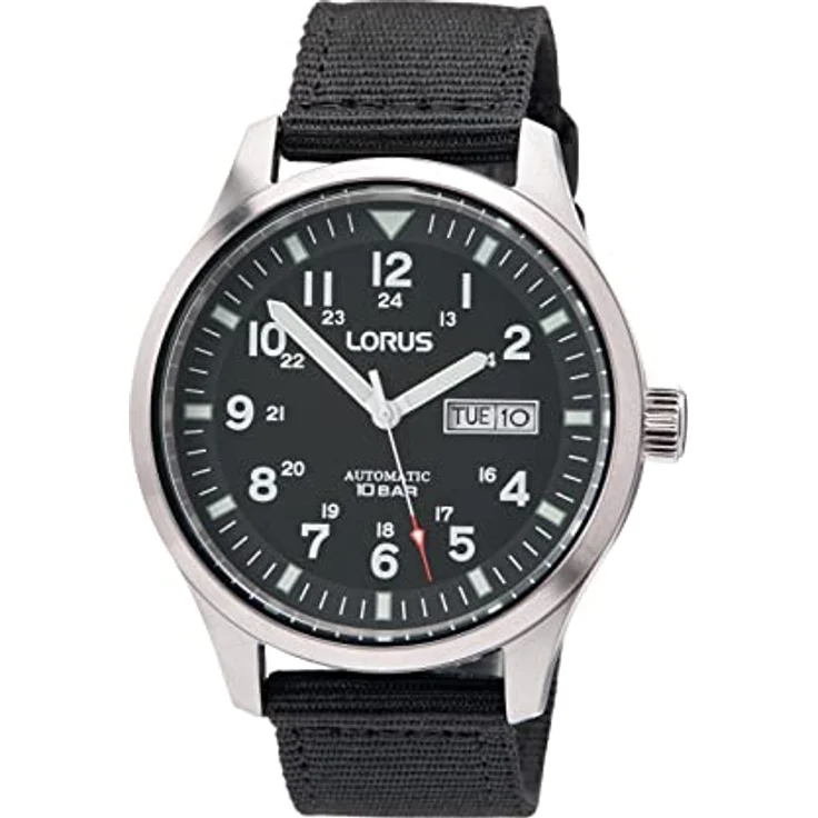 Seiko Lorus Herren-Uhr Automatik Edelstahl mit Textilband RL411BX9, wasserdicht bis 100m, Luminous-Leuchtbeschichtung, silberfarben – Bild 1