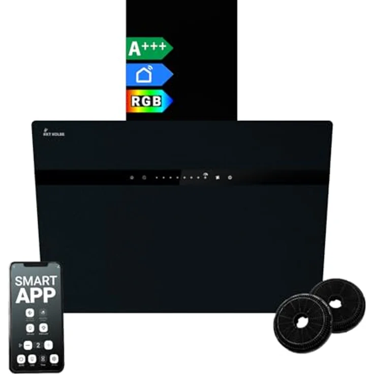 KKT KOLBE STYLE6005SMAO Dunstabzugshaube 60 cm 782 cbm/h Edelstahl schwarzes Glas WLAN RGBW-LED SensorTouch Bedienung, Ambientebeleuchtung, leise – Bild 1