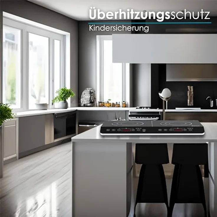 Zilan Doppel-Induktionskochplatte ZLN-8088, Kristallglas, 2 Kochfelder, 10 Temperaturstufen, 200-2000 Watt, Timer, Überhitzungsschutz, Touch-Bedienfeld, Digitalanzeige – Bild 5