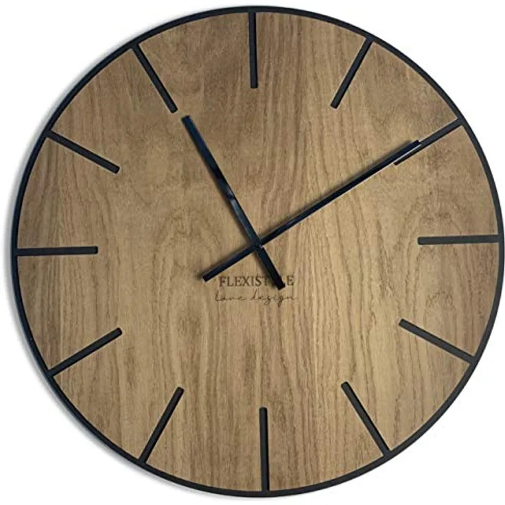 FLEXISTYLE EKO groß wanduhr ohne tickgeräusche Wood Art Schwarz 60cm, Wohnzimmer, Schlafzimmer, in EU hergestellt