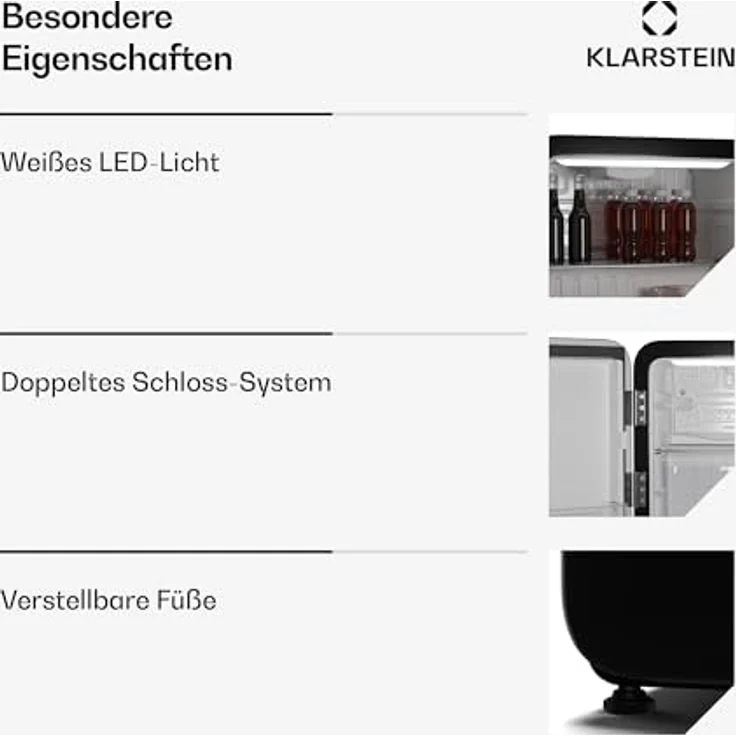 Klarstein Audrey Evo Mini Kühlschrank, 43 Liter Kapazität, leises Retro-Design, 49,5 cm hoch, reversible Tür, Schwarz – Bild 6