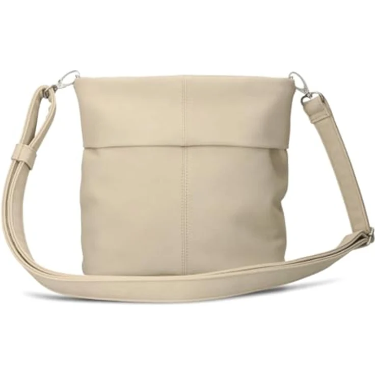 ZWEI Beuteltasche Mademoiselle M8, praktische Umhängetasche aus pflegeleichtem Kunstleder, Farbe Nude, mit Innenfächern und Handyfach, 25 x 10 x 23 cm – Bild 5