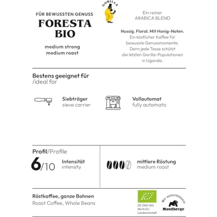 Joerges Foresta Bio, Geröstete Kaffeebohnen, 1 kg, Dunkle Röstung, 6/10 Intensität – Bild 3