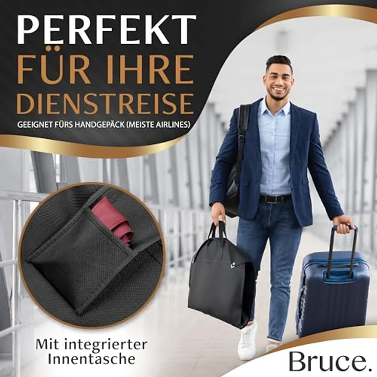 Bruce.® 3x Kleidersack Lang 180x60 cm, mottensichere Aufbewahrung mit Schuhbeutel – Schwarz – Bild 3