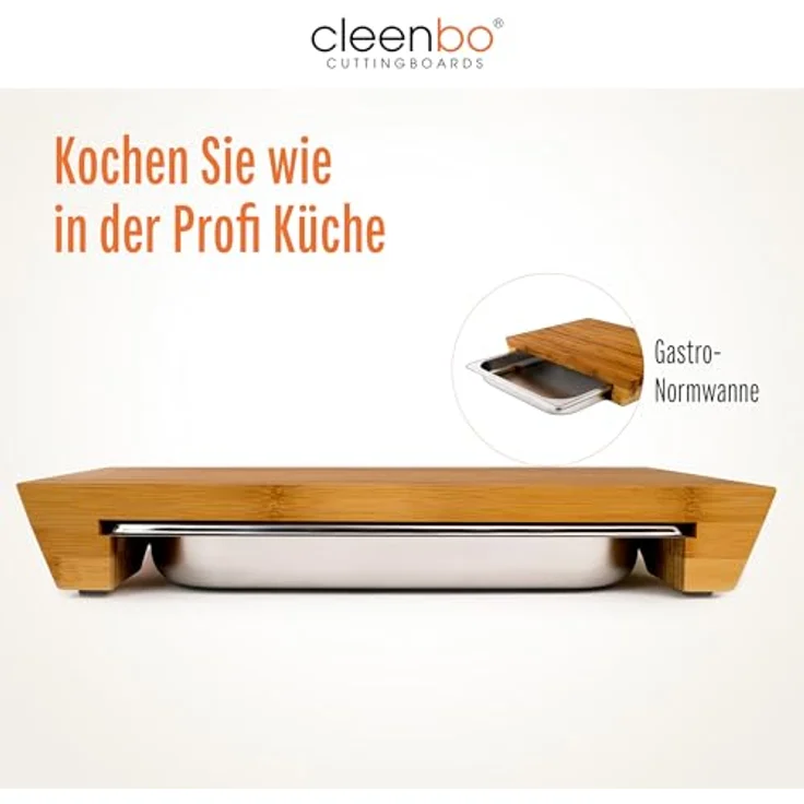 cleenbo Schneidebrett 'style bamboo GN' mit Edelstahl Auffangschale – Bild 3