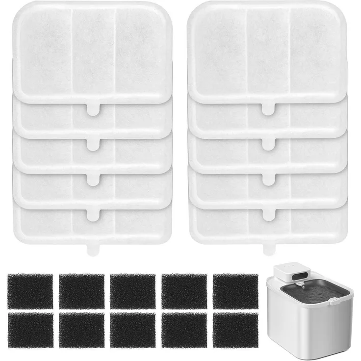 Vindox Katzenbrunnen Filter Ersatzfilter 10 Stück für EVERWEET MAX, Kabellos, Vierfaches Filtersystem mit Aktivkohle und Schwamm
