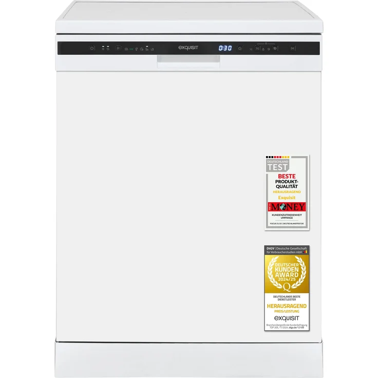 Exquisit GSP6312-030E Geschirrspüler, 60 cm, Unterbaufähig, 12 Maßgedecke, 11 Liter Verbrauch, LED-Display, Startzeitvorwahl, weiss