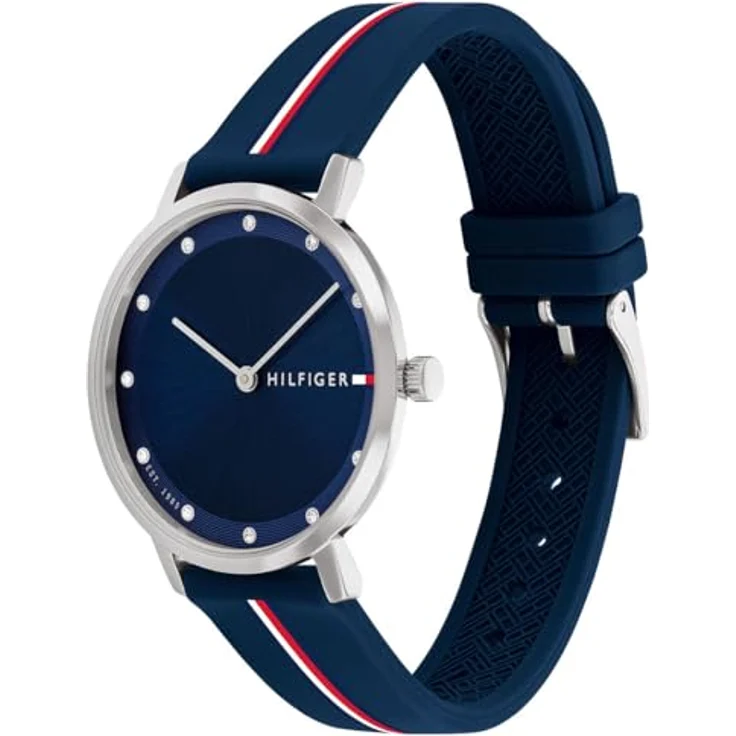 Tommy Hilfiger Zwei-Zeiger-Quarzwerk-Uhr für Damen, 34mm Edelstahlgehäuse, Blaues Zifferblatt mit Kristallindizes, Blaues Silikonarmband, 3 ATM wasserdicht - 1782736 – Bild 2