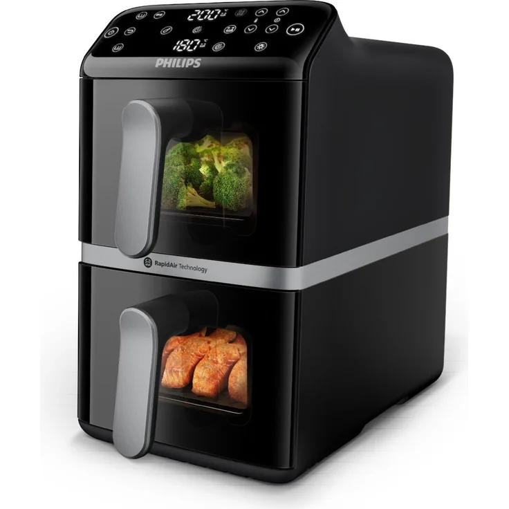 Philips NA461/00 Stacked Doppel-Heißluftfritteuse mit zwei Stapel-Körben, vertikale RapidAir Heißlufttechnologie für knusprige Mahlzeiten