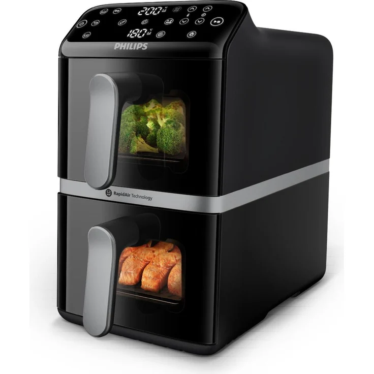 Philips NA461/00 Stacked Doppel-Heißluftfritteuse mit zwei Stapel-Körben, vertikale RapidAir Heißlufttechnologie für knusprige Mahlzeiten