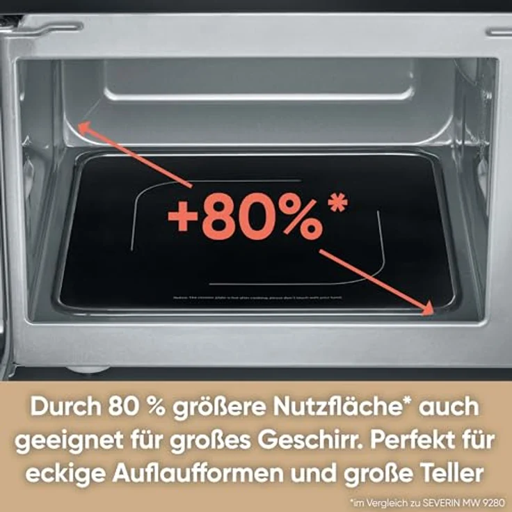 Severin MW 7777 Mikrowelle mit Grill- und Heißluftfunktion, 25 Liter, 900 Watt, Standgerät, 9 Programme, silber – Bild 4