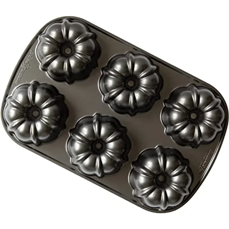 Nordic Ware Original Gugelhupfform Aluguss Mini Gugelhupfform für 6 Kuchen, Kuchenform Farbe: Graphit