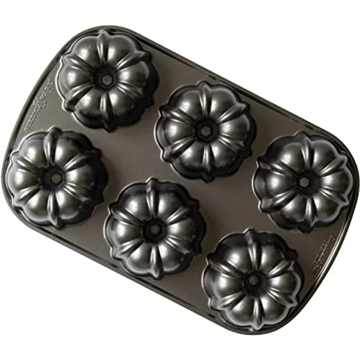 Nordic Ware Original Gugelhupfform Aluguss Mini Gugelhupfform für 6 Kuchen, Kuchenform Farbe: Graphit – Bild 1