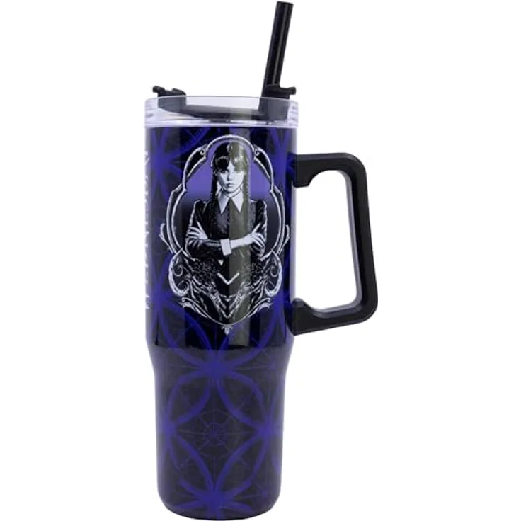 Wednesday Trinkflasche, Edelstahl, 940 ml, mit Strohhalm, auslaufsicher und isolierend