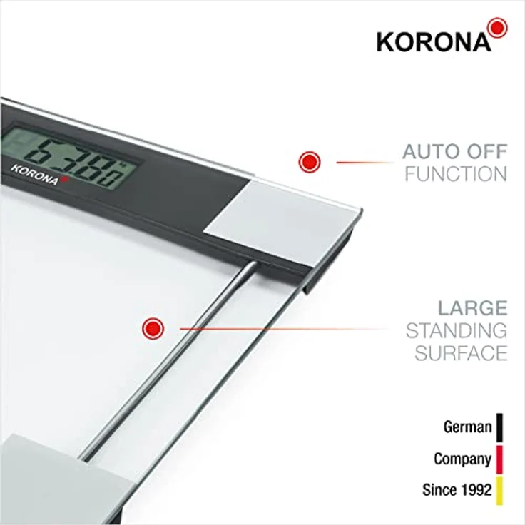 Korona 74551 Digitale Personenwaage SVENJA | 180 kg Tragkraft, 100 g Einteilung | Sicherheitsglas | Zeitloses Design | Batterien inklusive – Bild 2